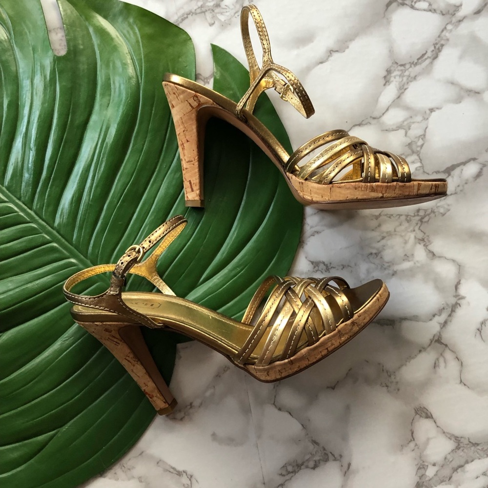 Coach Gold Metallic Strappy Platform Sandals